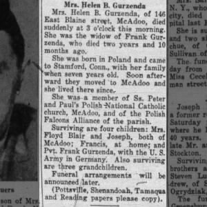 Obituary for Helen B. Gurzenda